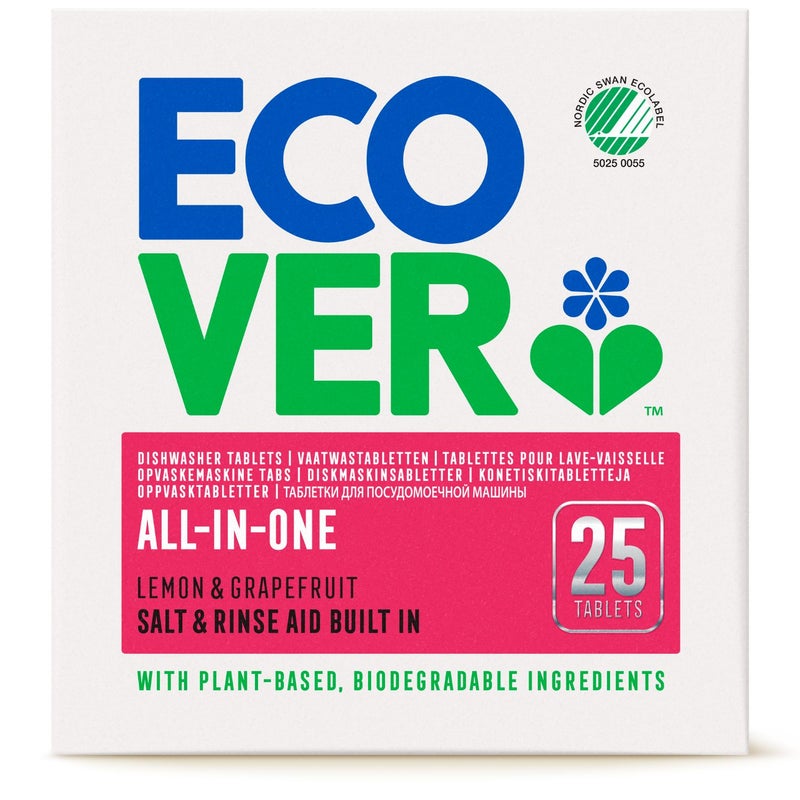 ecover Dishwasher Tablets Lemon and Grapefruit Scent - 25 All in One Tablets (0.5kg) - Image 1